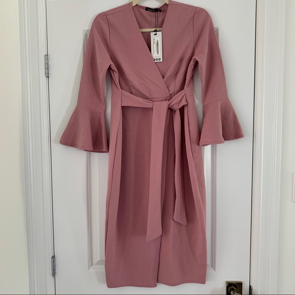 Boohoo maternity pregnancy ruffle sleeve wrap dress size 10
